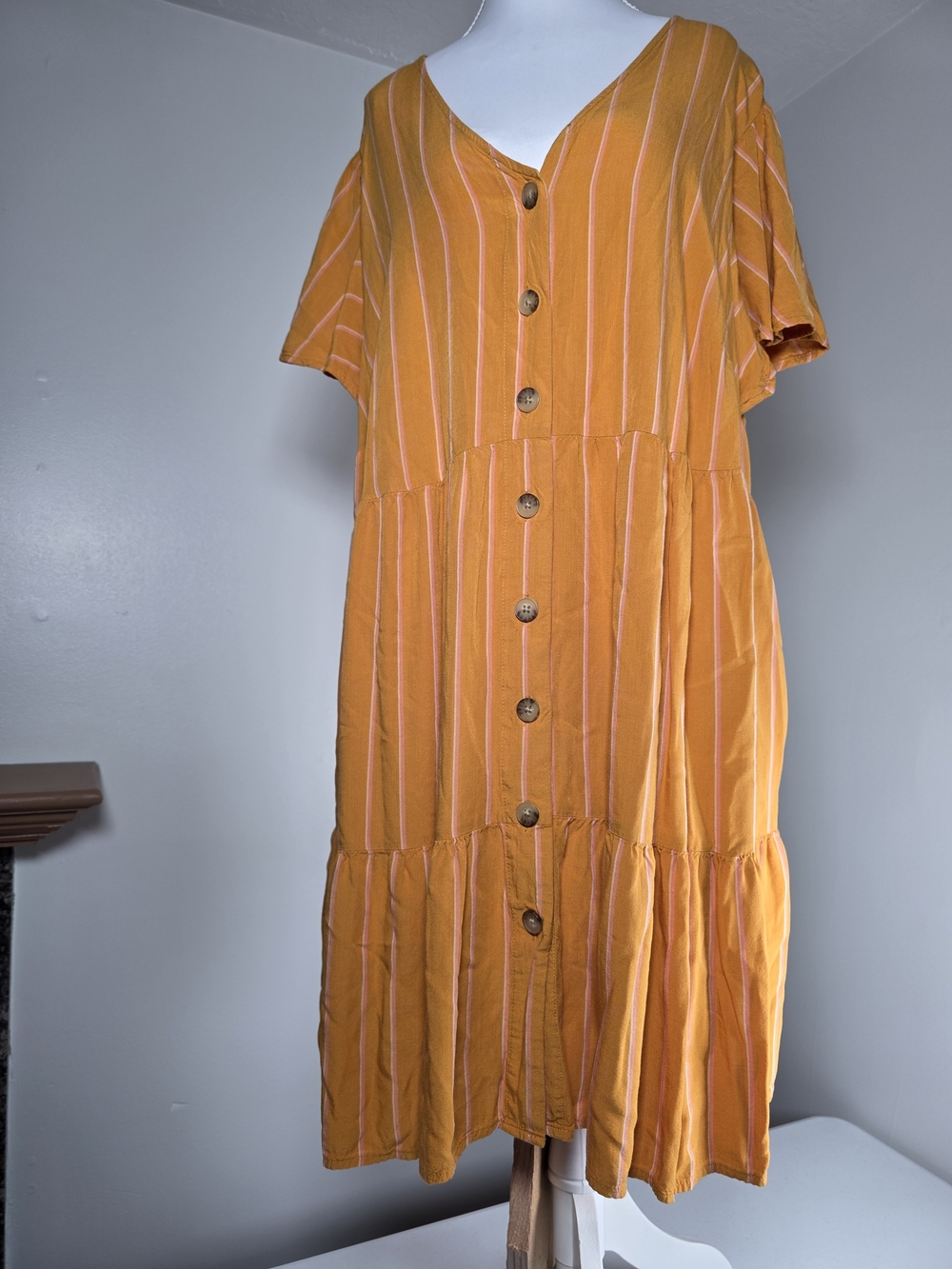 Ava & Viv Mustard Stripe Button-Front Midi Dress